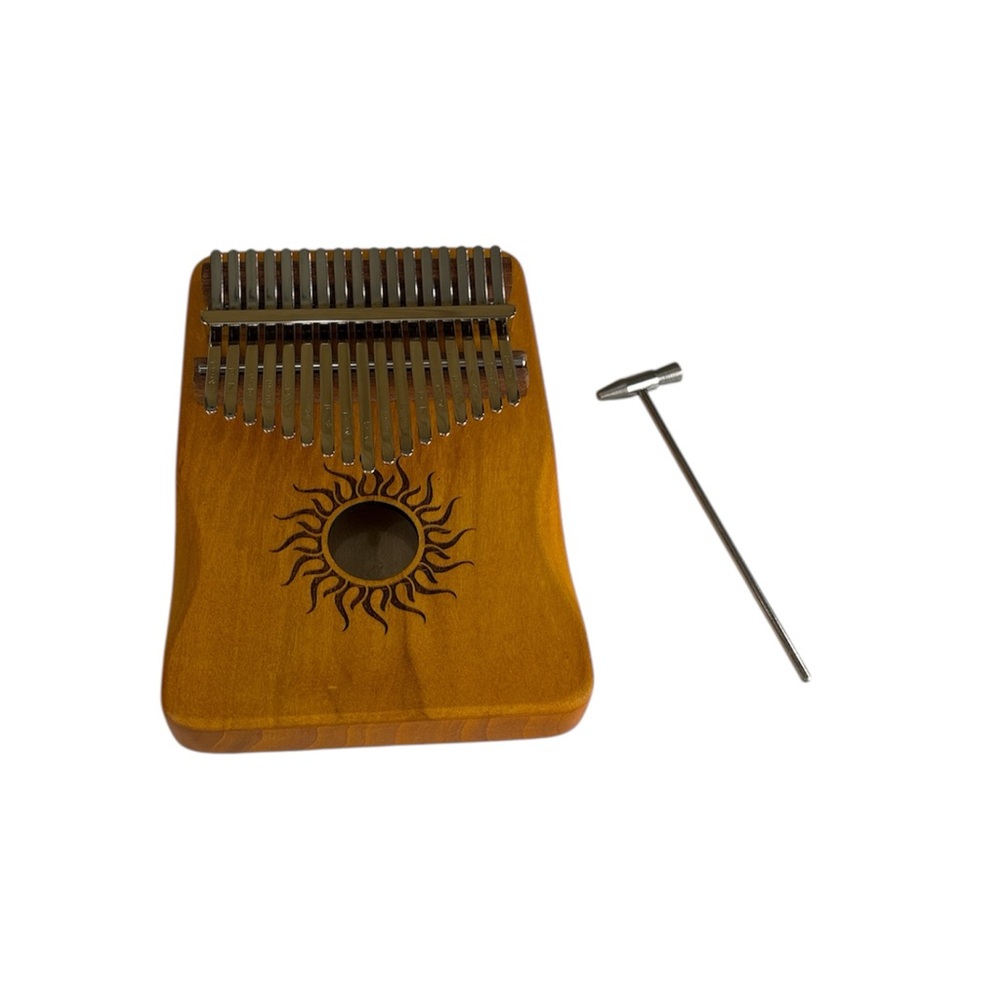 Wooden Kalimba 17 Keys with Sun Design Tune Hammer Music Book, Carrying Bag
